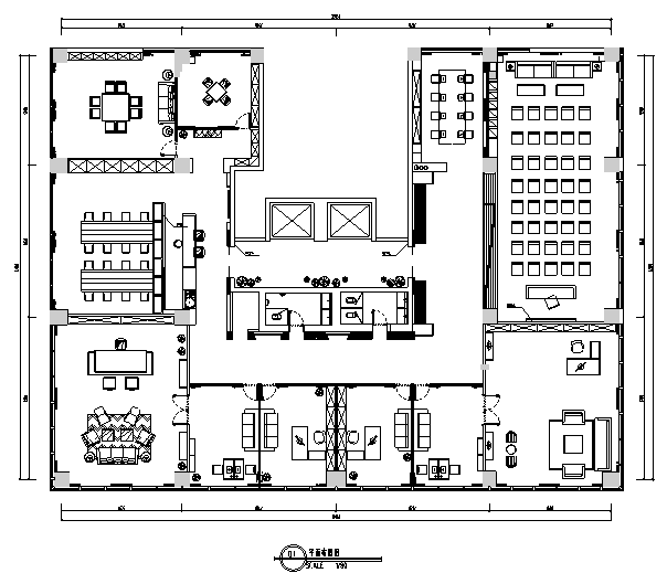 [山东]城市花园七层办公空间设计施工图（附效果图）-平面布置图