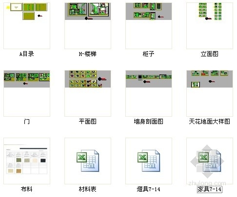 [深圳]普通公寓区东南亚风格复式装修施工图（含材料表）资料图纸总缩略图 