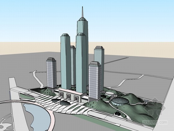 超高层建筑犀牛模型资料下载-超高层建筑群SketchUp模型下载