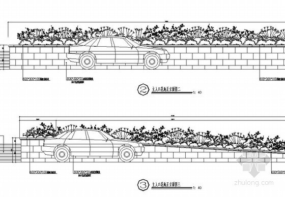 阶梯花池大样图资料下载-小区入口花池施工图