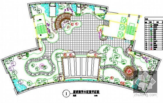 [重庆]青少年活动中心装饰及安装工程预算书(屋顶花园详细施工图纸)-屋顶层乔木配置平面图