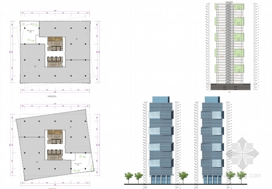 [重庆]现代风格办公地块规划及单体建筑设计方案文本-建筑单体立面及平面图