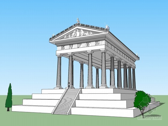 雅典阿拉洛姆桌游咖啡资料下载-雅典神庙SketchUp模型下载