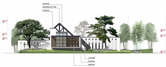 [重庆]现代中式人文社区景观规划设计方案-景观立面图