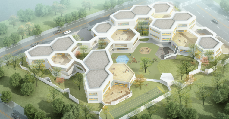 幼儿园建筑指标资料下载-[上海]蜂巢布局幼儿园建筑设计方案文本