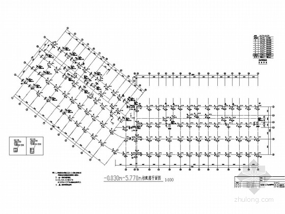 [湖北]地上8+1层框架结构商住楼结构施工图--0.030m~5.770m柱配筋平面图 