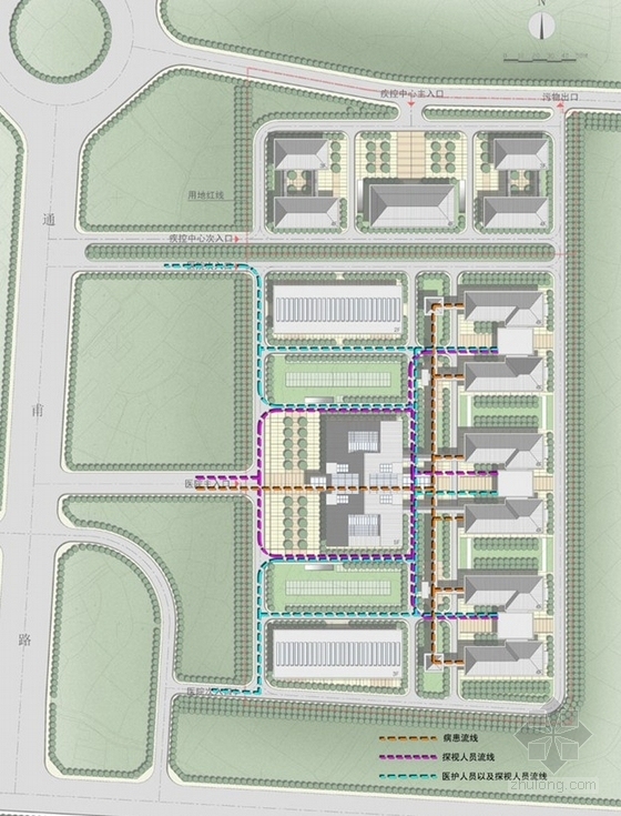 [江苏]八层现代风格医院规划及单体设计方案文本(含CAD)-医院规划分析图