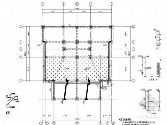 [安徽]三层异形柱框架结构别墅结构施工图（含建筑图）-地下室底板平面图 