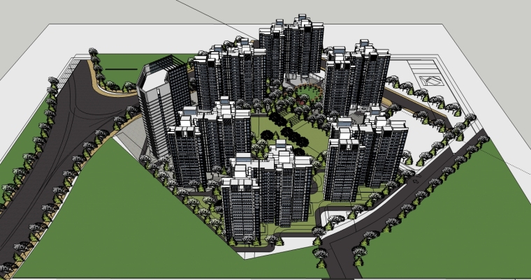 免费下载su古建模型资料下载-粤海国际住宅建筑设计SU精模型