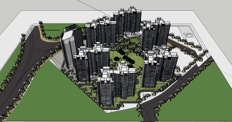 欧式石柱su模型资料下载-粤海国际住宅建筑设计SU精模型