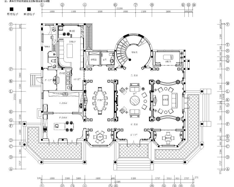 [江苏]常熟名流世纪庄园高档别墅全套装修施工图+效果图-4一层居室平面布置图