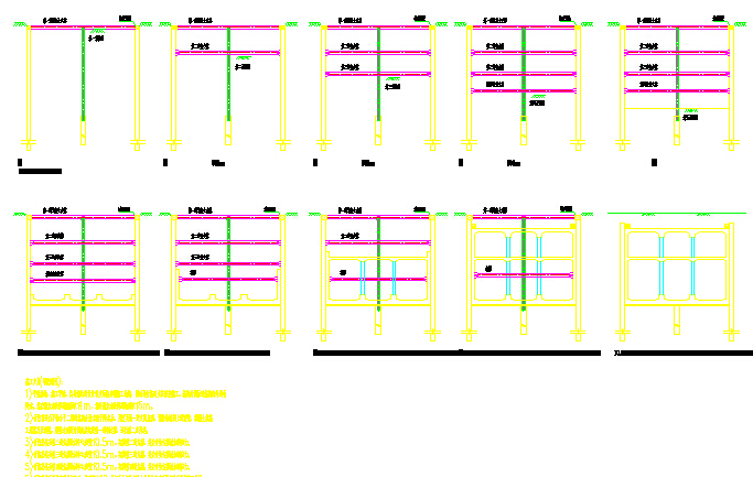 [浙江]地铁工字钢接头800mm厚地下连续墙主体围护结构CAD图纸46张-标准段施工步序图