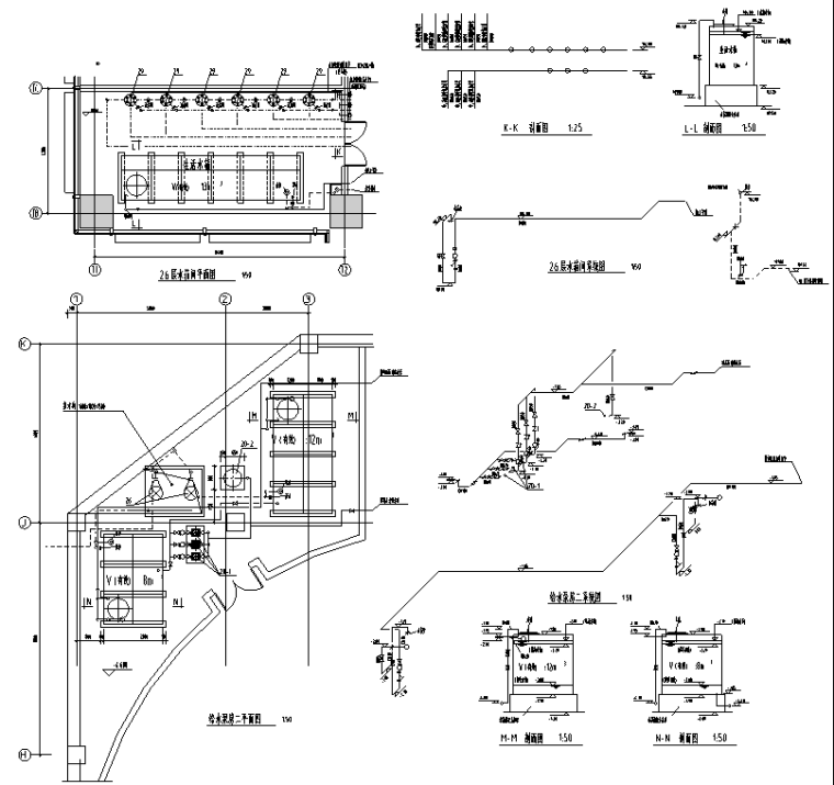 南通国贸商业建筑给排水系统施工图（CAD）-给水泵房系统图