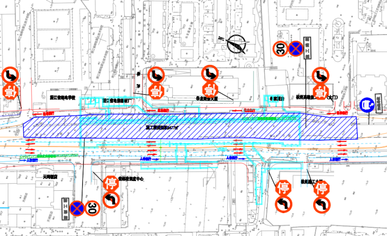 [杭州]地铁工程SG2-17标段施工组织设计（共170页）-第一期围挡及交通组织示意图