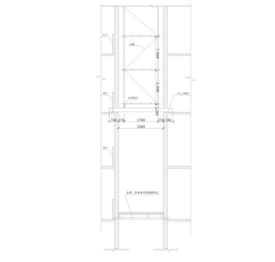 大型居住社区经济适用房地块项目电梯井脚手架专项方案-电梯井悬挑脚手架立面示意图