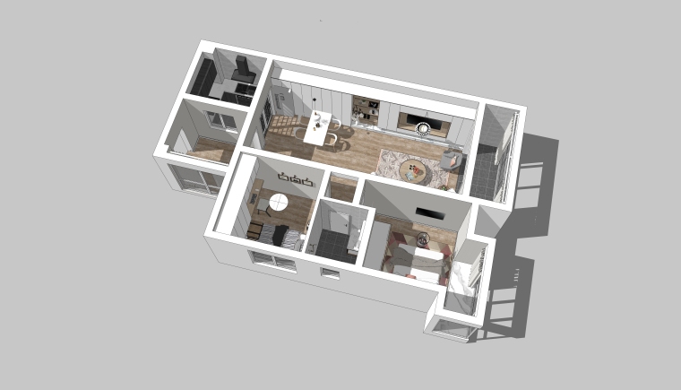 北海小户型室内装修设计资料下载-现代时尚小户型住宅方案室内设计模型