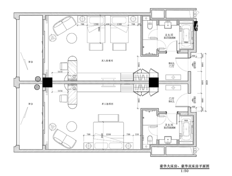 [福建]厦门帝元维多利亚大酒店室内设计方案-豪华大床房平面图