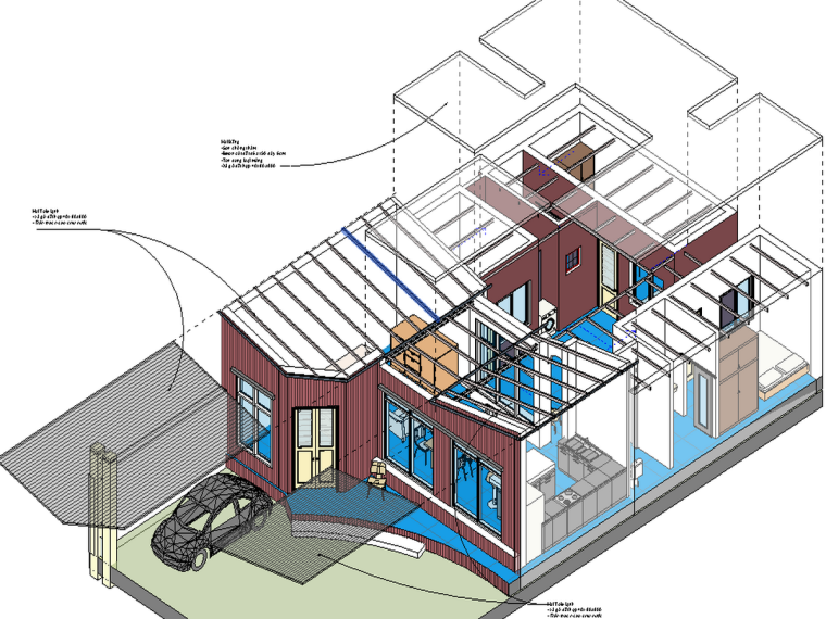 单层别墅revit模型资料下载-BIM模型-revit模型-​单层别墅设计