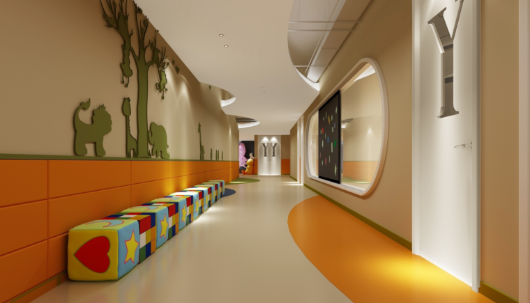 早教中心室内设计效果图资料下载-意空间早教中心学院室内设计概念方案图（13张）