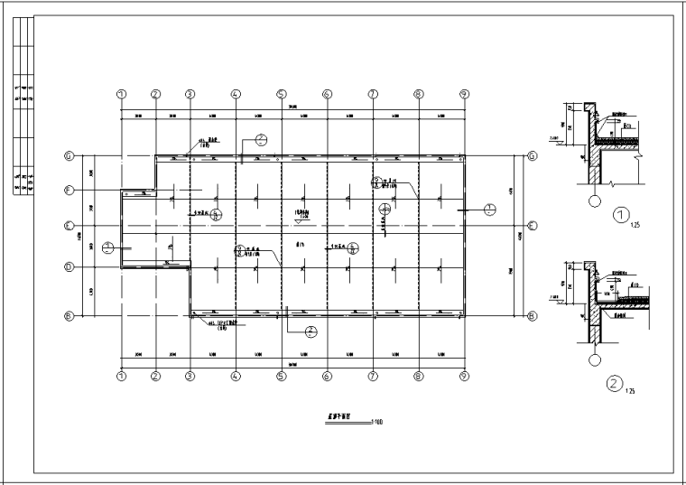 某公司食堂建筑CAD施工图（含大样详图）-屋顶平面图