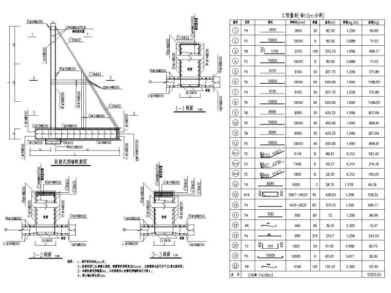 10米路灯基础设计图资料下载-4-12米扶壁式挡土墙设计图10张
