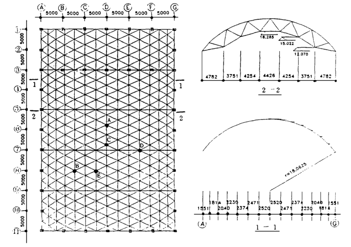 体育馆设计结构图网壳结构资料下载-30m×50m中学体育馆单层柱面网壳屋盖结构设计
