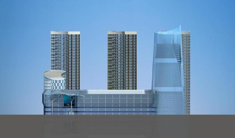 [江苏]超高层现代风格综合性商业综合体建筑设计方案文本-超高层现代风格综合性商业综合体建筑立面图