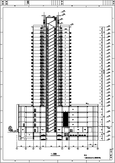 3套高层商住综合楼建筑设计施工图CAD-高层商住大厦建筑剖面图