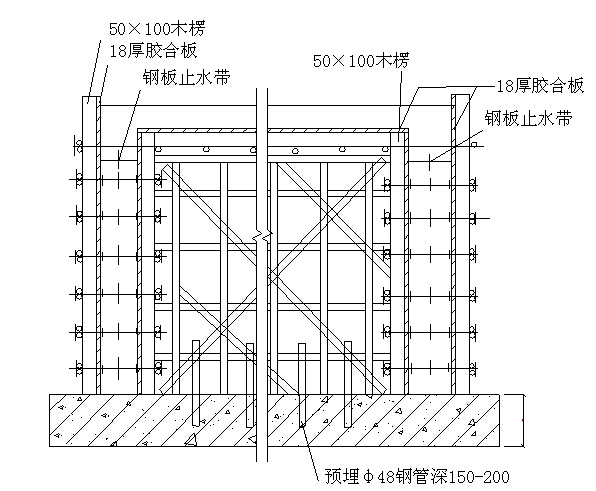 游泳馆工程施工组织设计方案（232页）-外墙、水池、内模、模板及支撑示意图