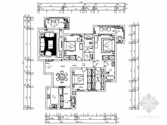 装修设计示意图资料下载-美式古典三居室住宅装修设计图