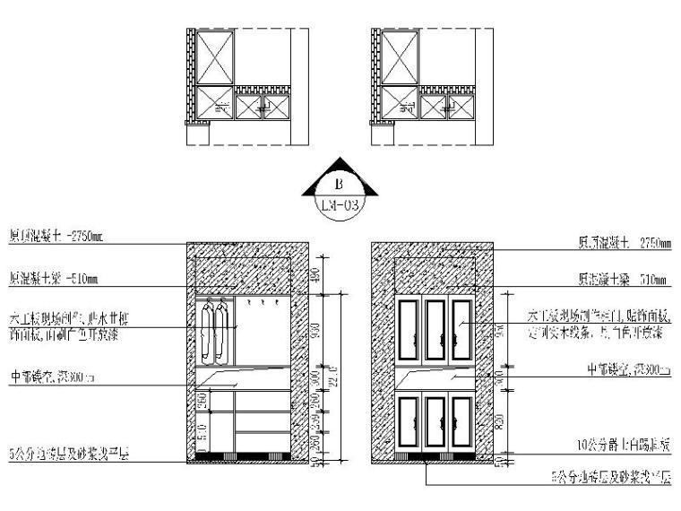 轻中式风格三居室设计施工图（含效果图）-轻中式风格三居室设计立面图