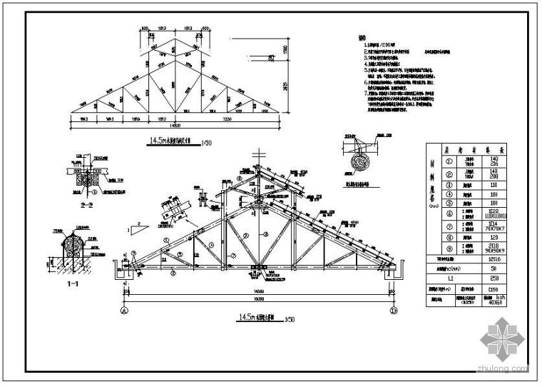 cad木屋详图资料下载-某14.5m木屋架结构详图