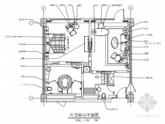 旧房室内改造施工图资料下载-品牌酒店B1型客房室内施工图