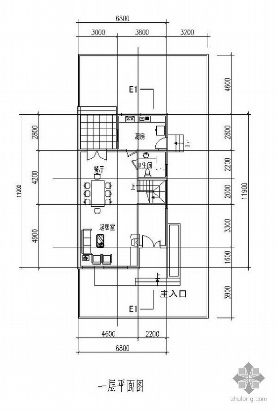 联排小别墅CAD资料下载-三层联排别墅户型图(204)