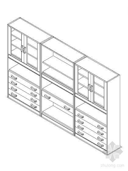 书柜柜子CAD图块资料下载-书柜CAD三维图块7