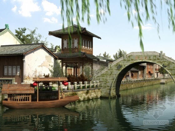 中式古典建筑效果图资料下载-古典园林建筑效果图模型