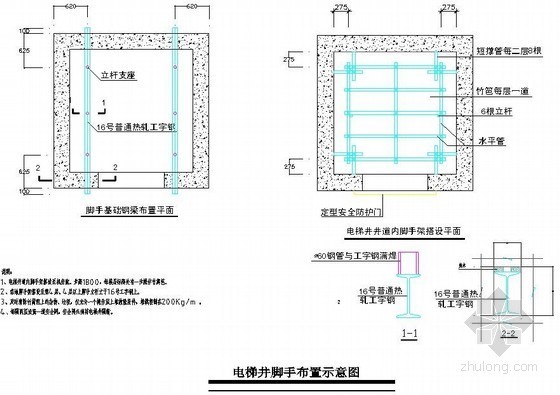 集水坑电梯井模板示意图资料下载-电梯井脚手架布置示意图