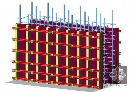 [江苏]框架结构高层办公楼土建及安装投标施工组织设计（近1000页 丰富图片）-墙模板支设示意图