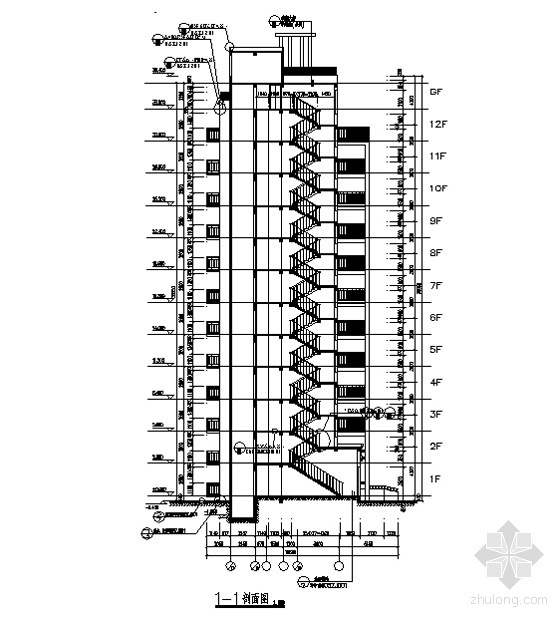 [湖南城建职院优秀作业]十一层板式住宅楼施工套图（效果图）-剖立面