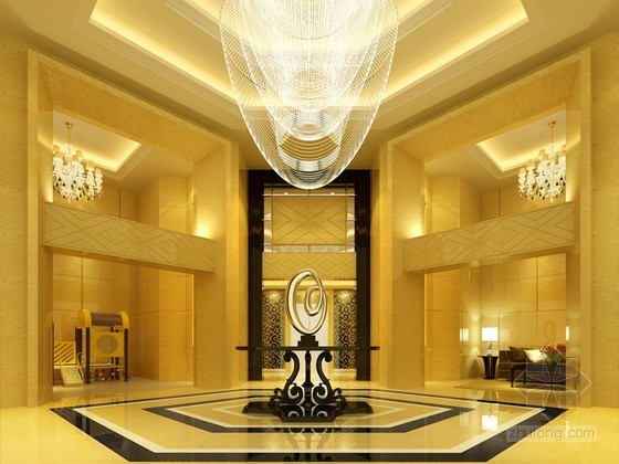 酒店大堂设计文本资料下载-气派酒店大堂设计3D模型