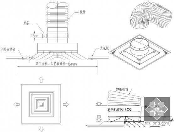[江西]数字影院空调通风设计施工图(大样图多)-放映机排风，吸顶式排器扇