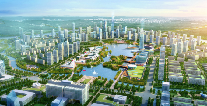 [浙江]综合型滨江生态水岸低碳创新产业城市规划设计方案（2017最新）-中央公园鸟瞰效果图
