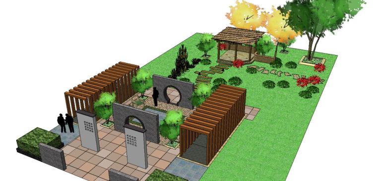 su庭院休闲模型资料下载-休闲庭院景观SU模型设计