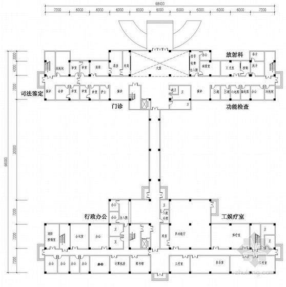 小型专科医院设计资料下载-某五层150床规模精神卫生专科医院建筑方案图
