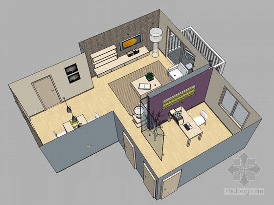 室内客厅su模型资料下载-简约客厅SketchUp模型下载