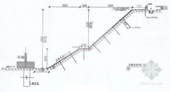 高层住宅楼深基坑放坡开挖及土钉墙喷锚支护施工方案-基坑放坡基坑详图 