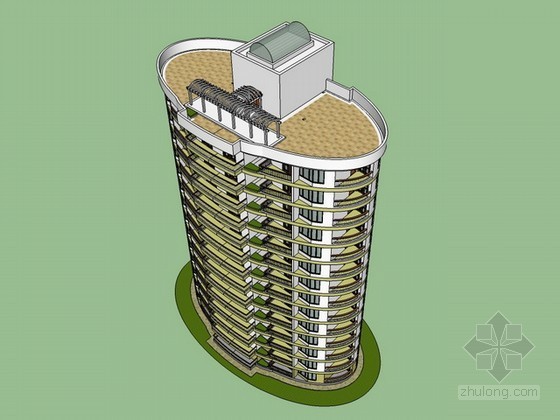 帆形雕塑su模型资料下载-椭圆形高层住宅楼sketchup模型下载