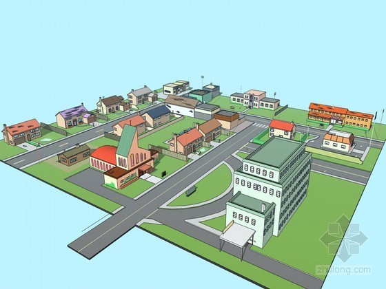 小城镇道路交通专项规划资料下载-小城镇建筑SketchUp模型下载