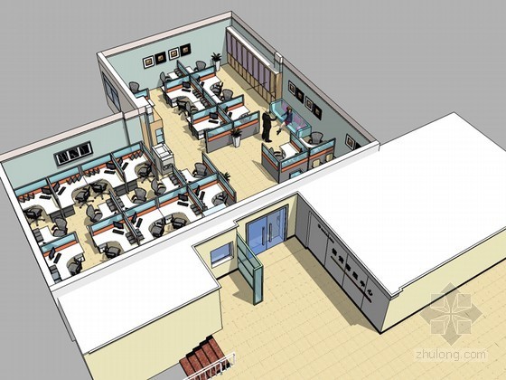 建筑生活办公区临建图纸资料下载-公司办公区SketchUp模型下载