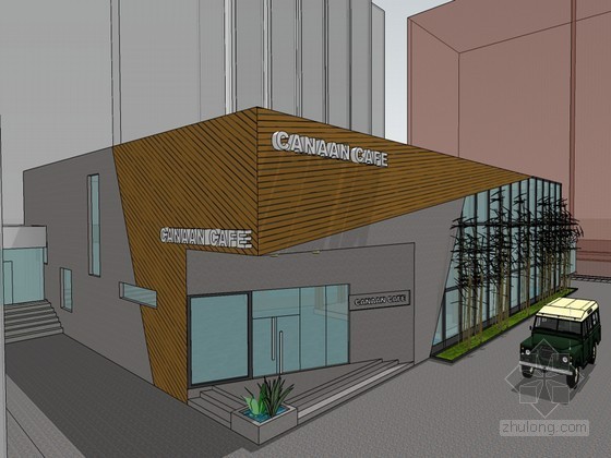 迈达斯钢栈桥模型资料下载-钢结构咖啡厅SketchUp模型下载